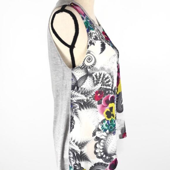 Zara Floral Keyhole Blouse Back Sleeveless Tunic Womens Sz Med Crewneck White - Picture 5 of 8